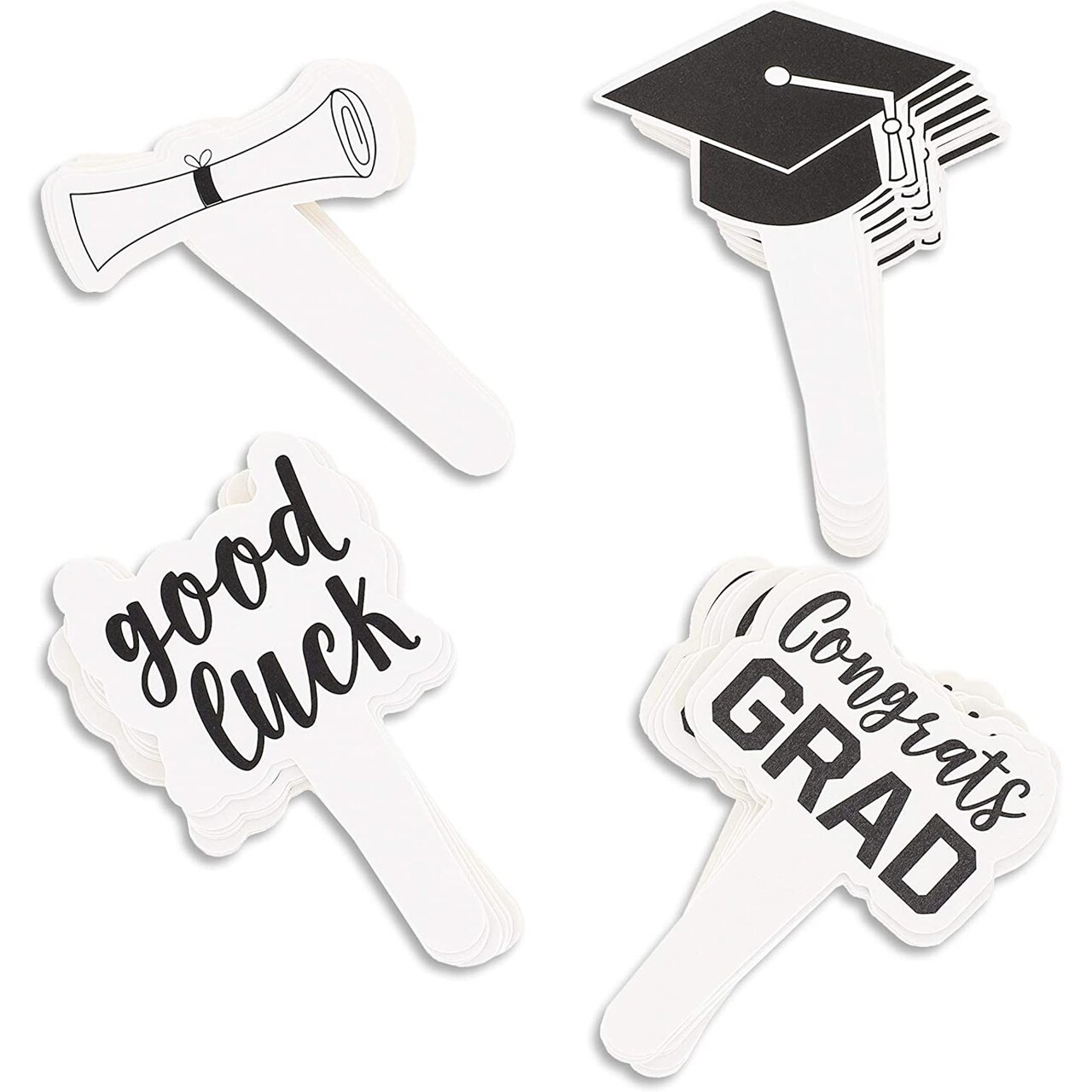 100 Pack Mini Graduation Cupcake Toppers with Grad Cap, Congrats for Class of 2025 Party Decorations, 4 Designs (3 x 2 in)